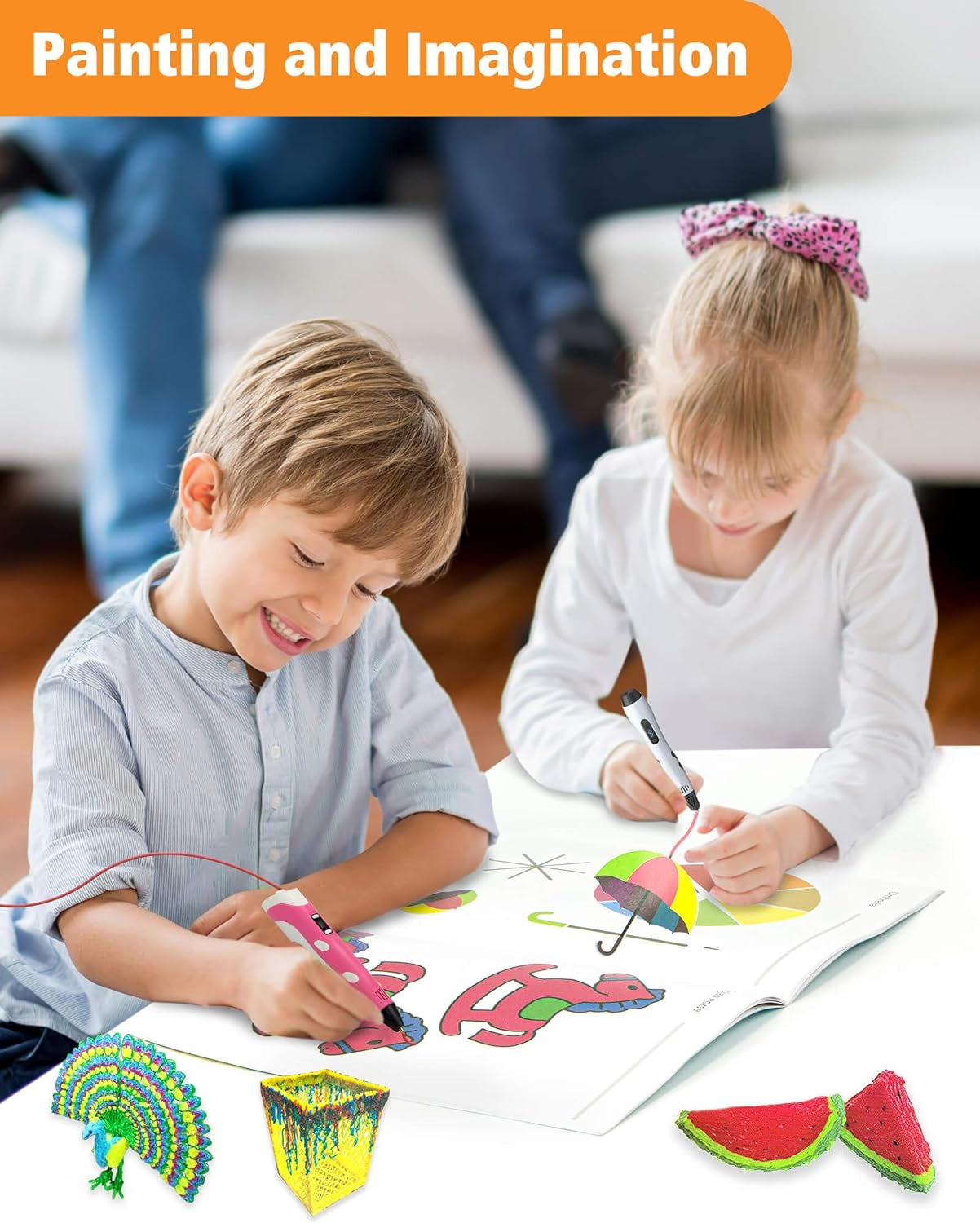 3D Printing Drawing Book, Reusable Colorful 40 Patterns Thick Paper Template with a Clear Plate, Painting Graffiti Template for 3D Pen Kids DIY Gift