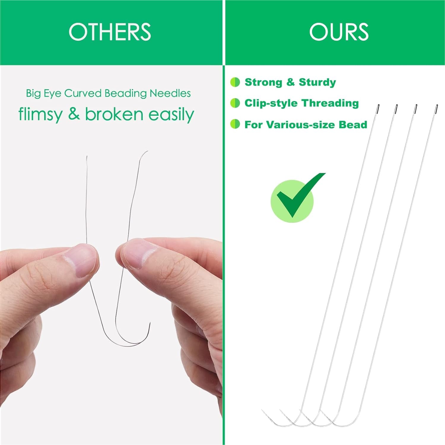 4 PCS Beading Needles - 6.7 Inches Clip-Style Beading Needles for Bead Spinner, 0.7Mm Diameter, Efficient|Sturdy Beading Needles for Jewelry Making (4-Curved/0.7Mm)