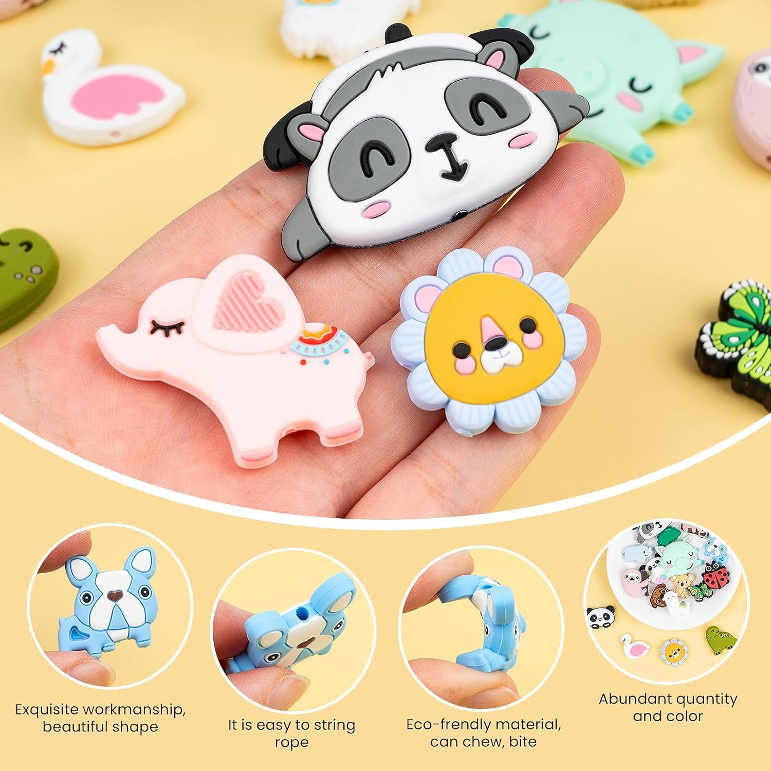 Silicone Focal Beads for Pens Characters Silicone Accessory Kit 18 Pcs Colorful round Silicone Beads for Keychain Making Bracelet Necklace Handmade Crafts (Animal)