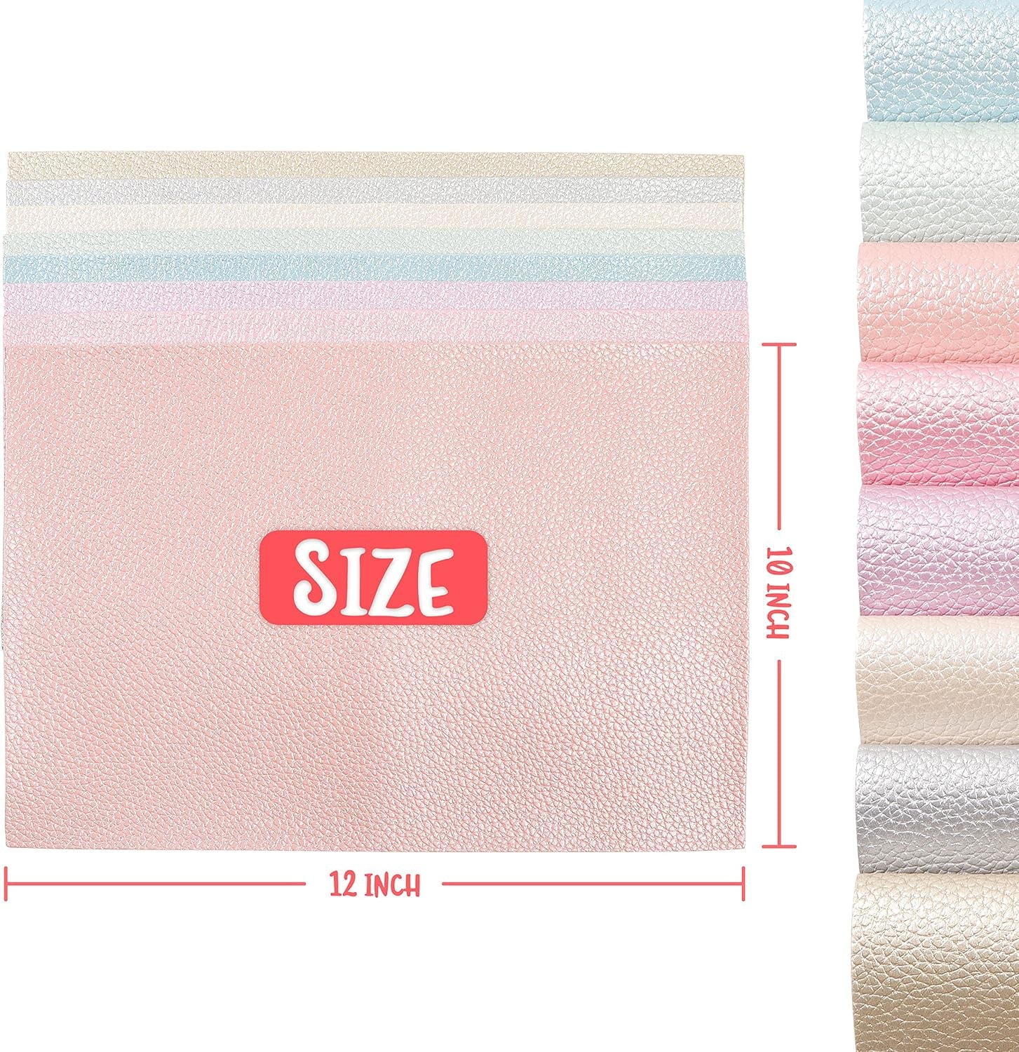 Shiny Pearl Faux Leather Sheets: Soft Pearl Lustrous Textured Metallic PU Synthetic Leather Fabric 8Pcs/Set 12X8 Inch for Bows Earrings Making DIY Craft (Light Color)