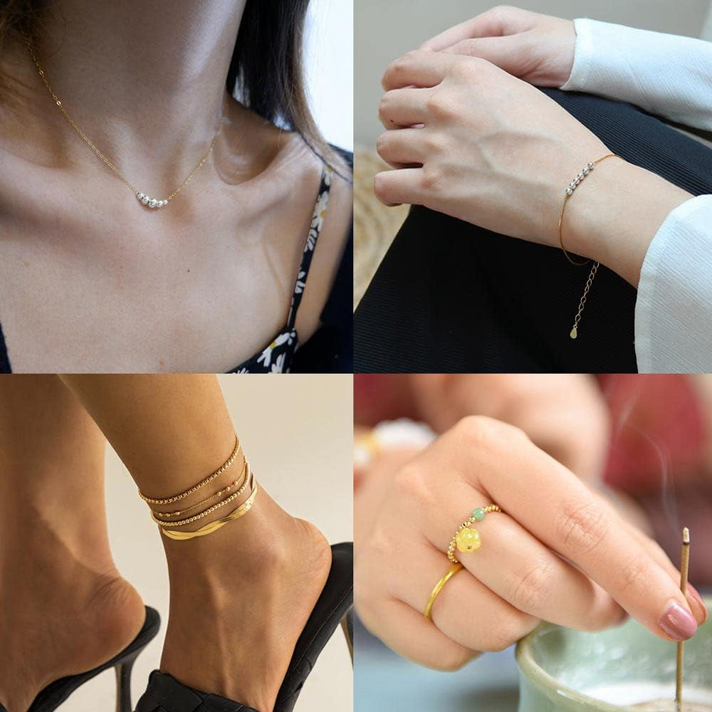 200 Pcs Mix 14K Gold Plated Beads Smooth Little round Spacer Beads Brass Long-Lasting Tarnish Resistant Seamless Loose Beads for DIY Bracelet Jewelry Making (3/4/5/6Mm-Gold)