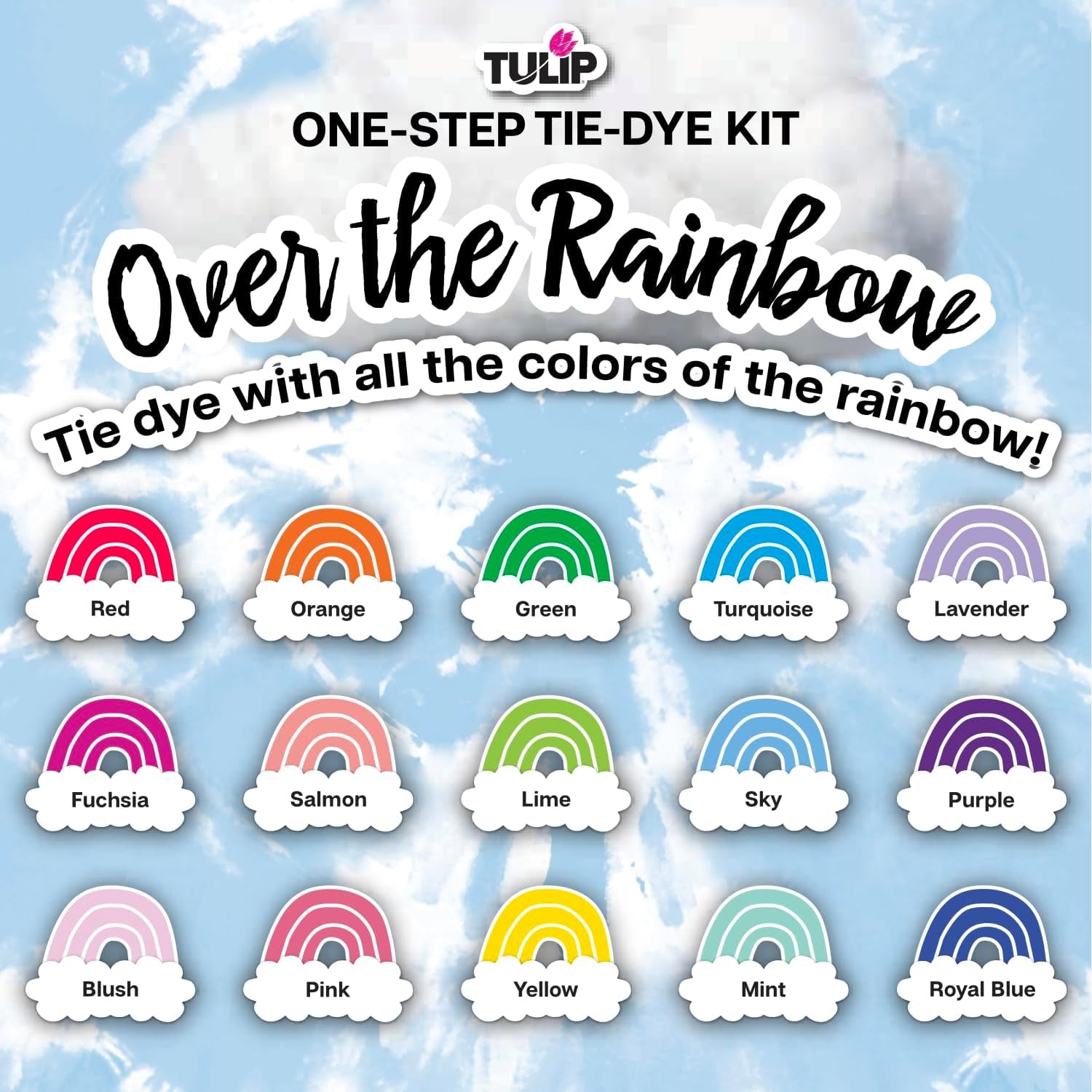 One-Step Tie Dye Kit, over the Rainbow, Easy Party Activity, Gift Idea, 15-Color Kit