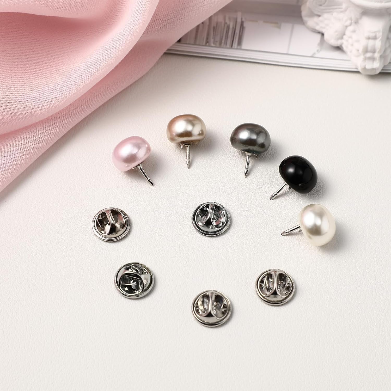 Women Shirt Brooch Pins: 25Pcs Pearl Cover up Button Pin Safety Brooch Buttons - No Sew Metal Tie Tacks Clips for Clothing Dress Supplies Decoration