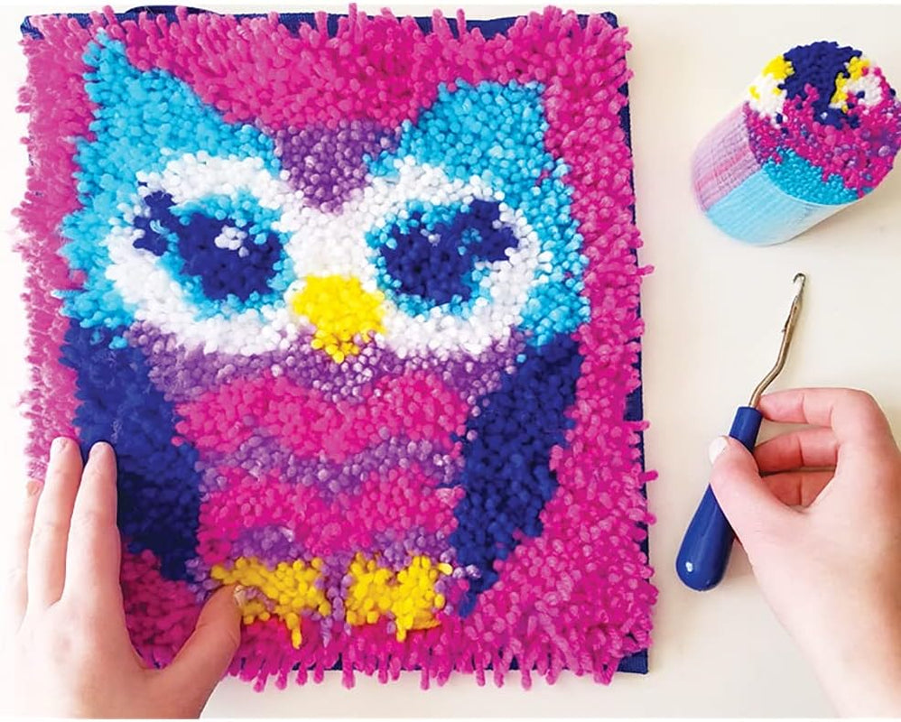 – Owl Latch Hook Kit – Easy-To-Learn Craft Project – No Sewing or Cutting – for Ages 6+