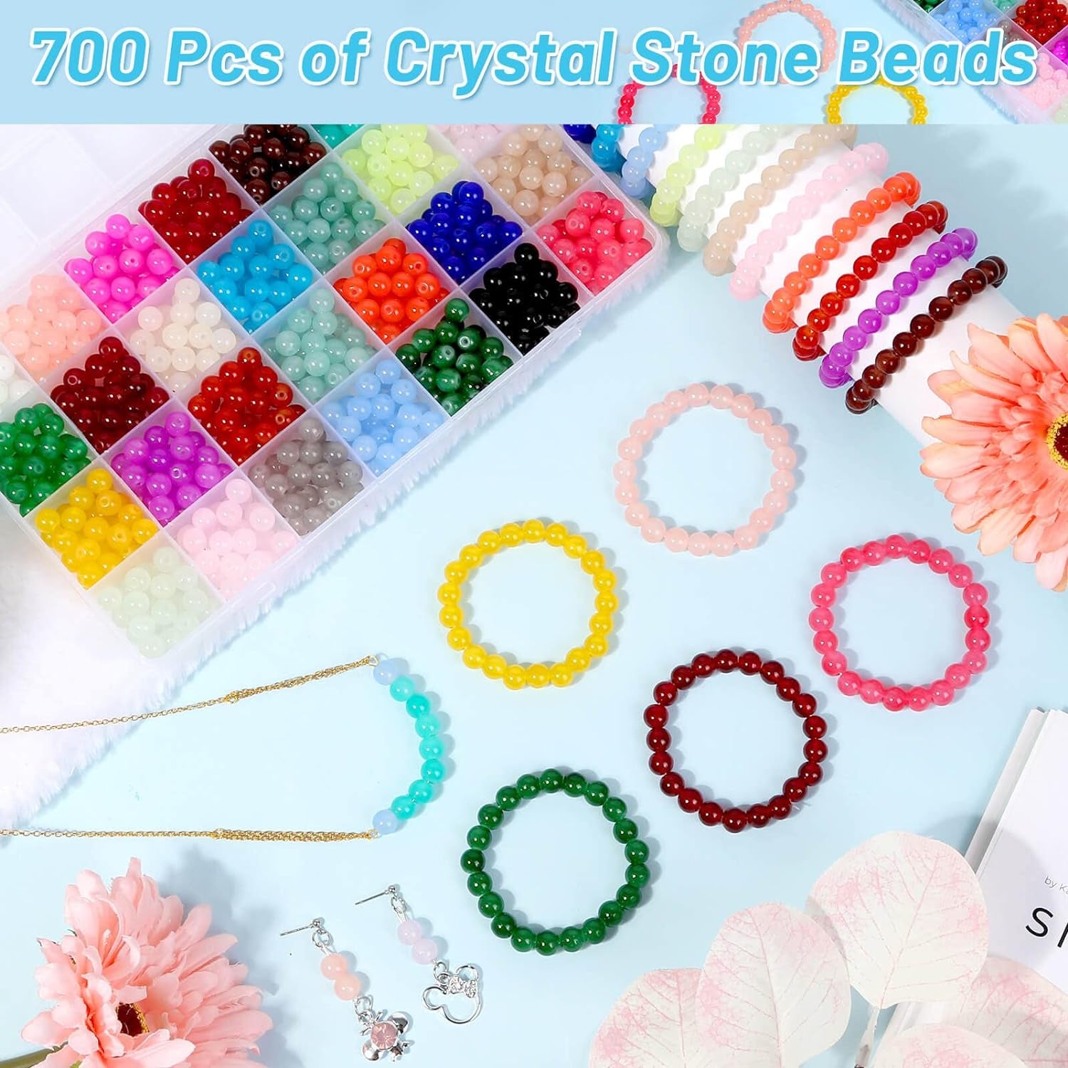 700 Pieces Glass Beads for Jewelry Making, 28 Colors 8Mm Crystal Bracelet and DIY Craft Beads Kit