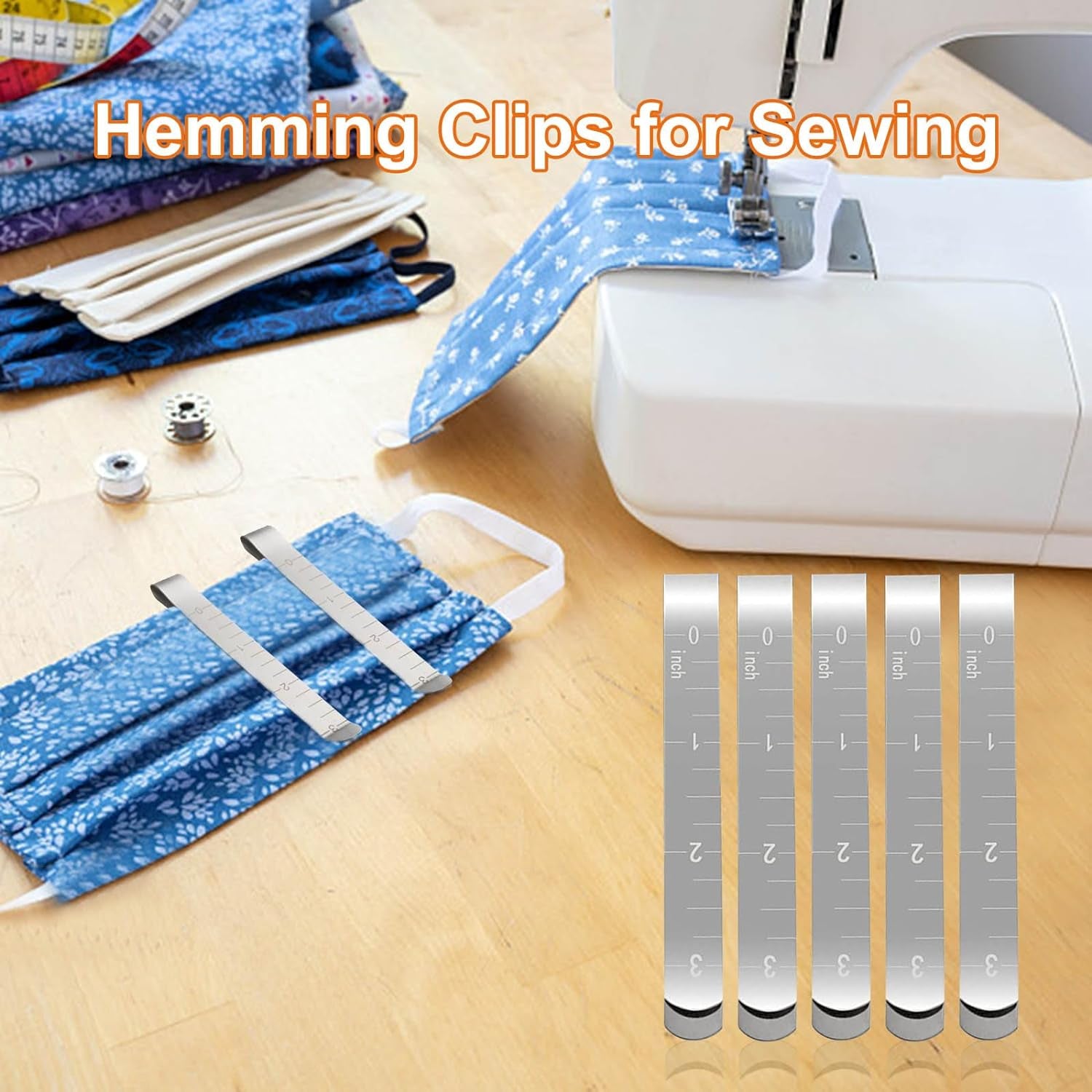 Set of 20 Sewing Clips, Stainless Steel Hemming Clips 3 Inches Measurement Ruler Quilting Supplies, Hem Marker, Sewing Supplies and Accessories