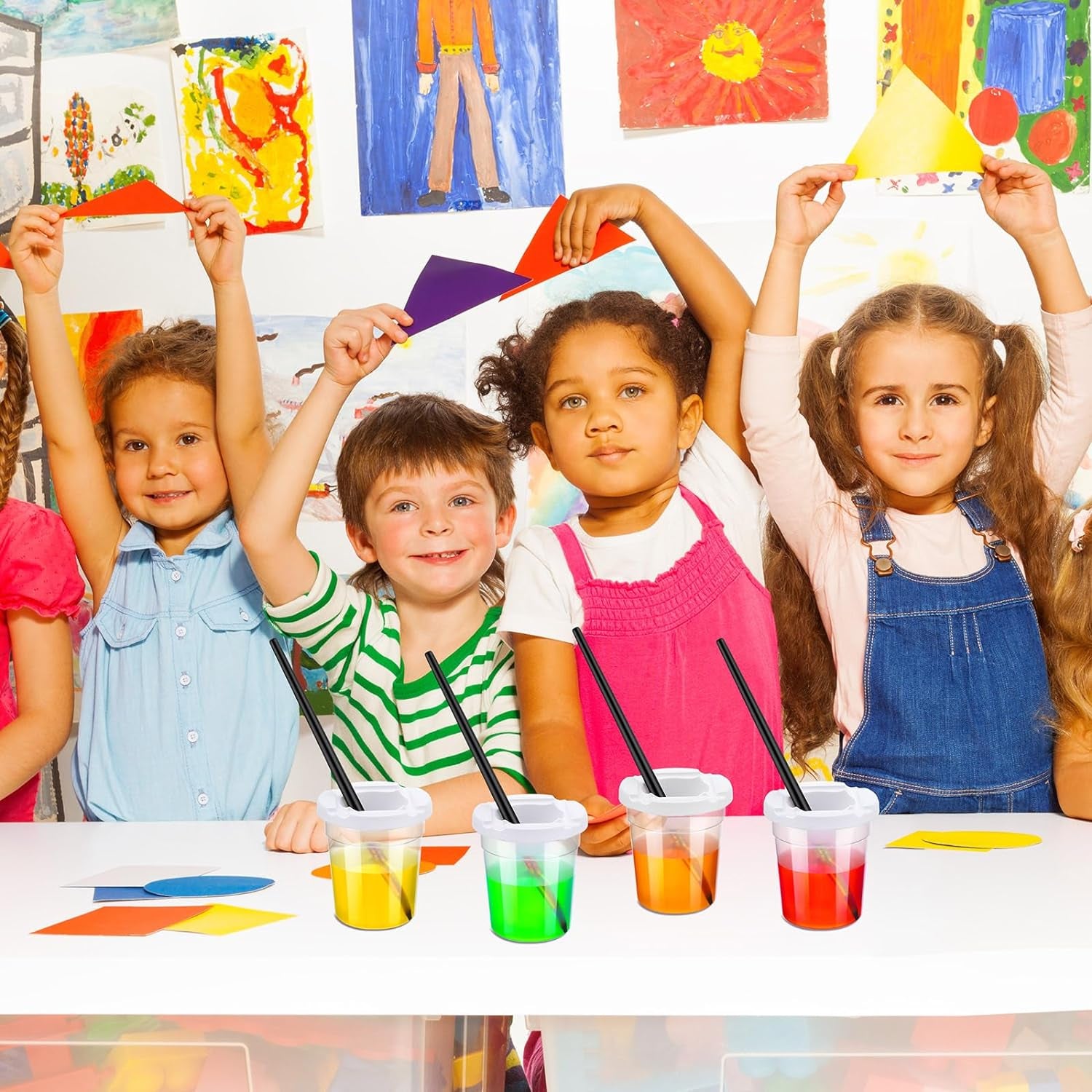 12 Packs No Spill Paint Cups with Lids for Kids Reusable Spill Proof Paint Cups for Classroom Arts Crafts Supplies