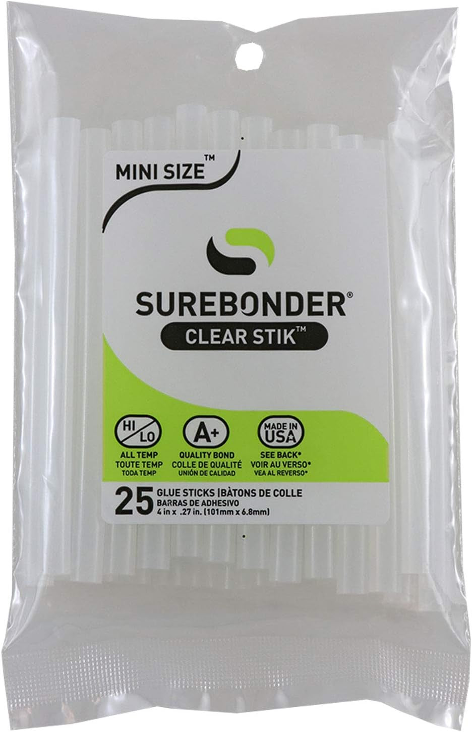 "Clear Stik" Hot Glue Sticks for All Temperatures - Mini Size 4" L, 5/16" D - 25 Pack - All Purpose, Made in USA (DT-25)