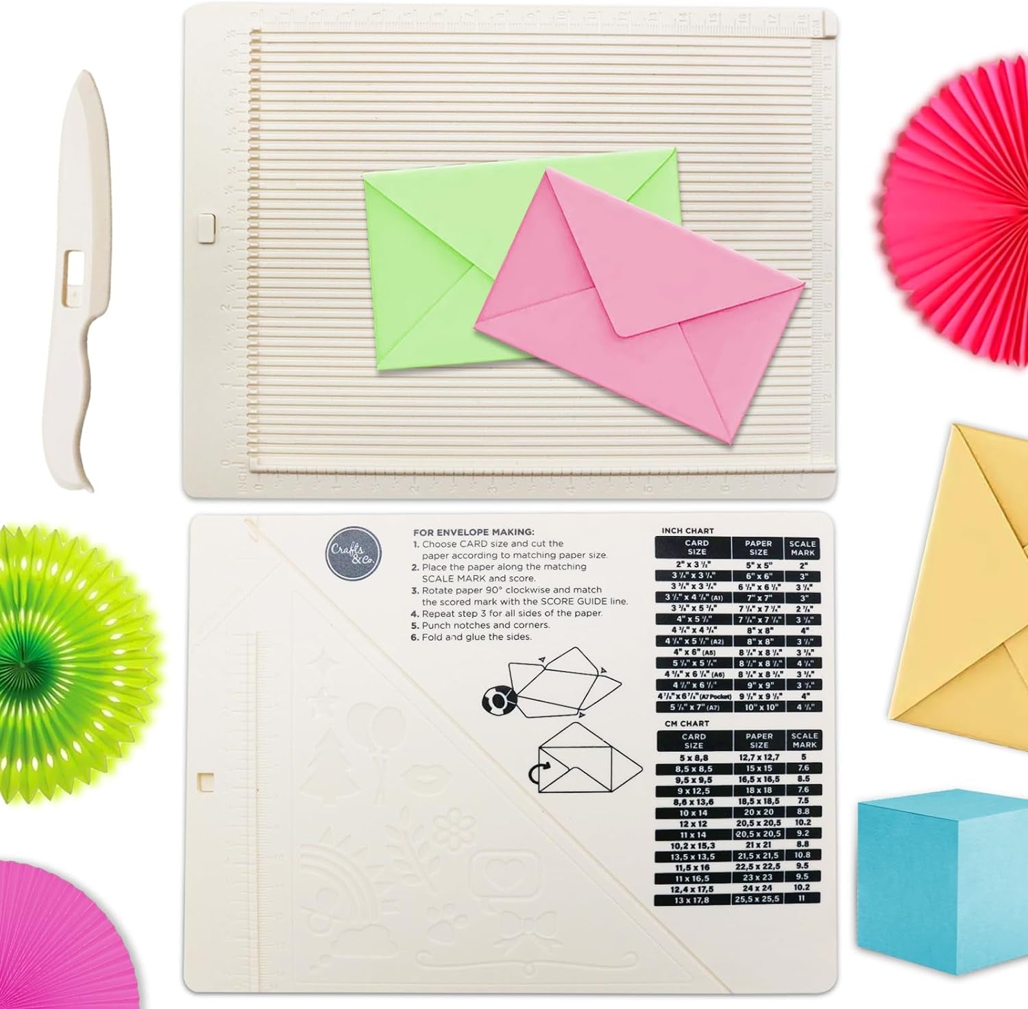 Scoring Board, Envelope Maker, Envelope Punch Board, Scoring Tool, Small Score Board for Paper Crafts, Multi-Purpose Scoring Board for Card Making, Mini Envelope Making and Gift Box Making
