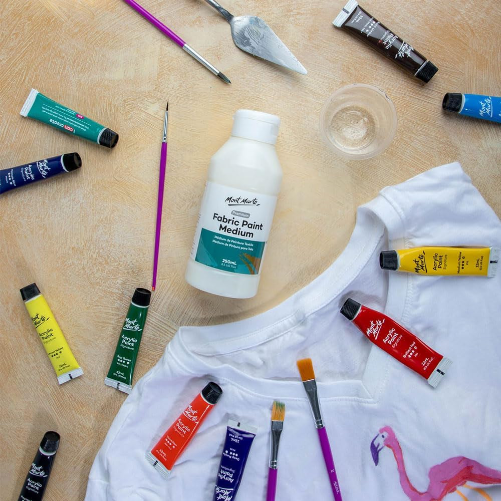 Fabric Paint Medium Premium (8.5 US Fl.Oz), Textile Medium for Fabric Painting, Easy to Use, Prevents Flaking, Ideal for Clothes and Fabric Accessories, Homewares and More