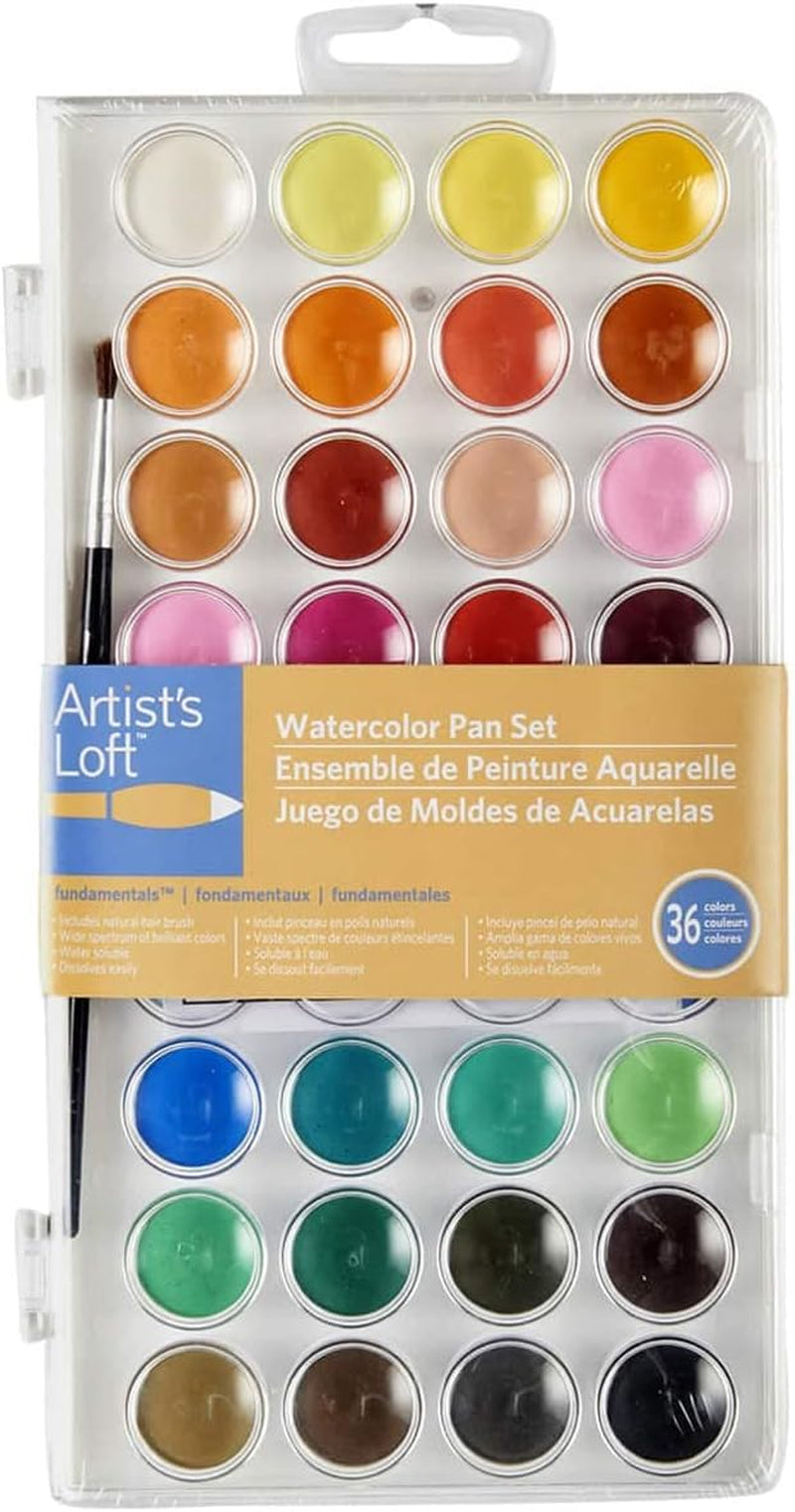 36 Color Watercolor Pan Set with Natural Hair Brush Necessities - Watercolor Set for Students, Teachers, Artists - 1 Pack