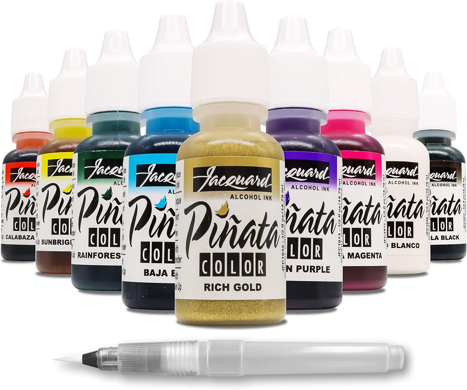 Jacquard Piñata Alcohol Ink Made in USA - Original Exciter Pack - 9 Colors - 1/2 Ounce Bottles - Bundled with  Blending Pen