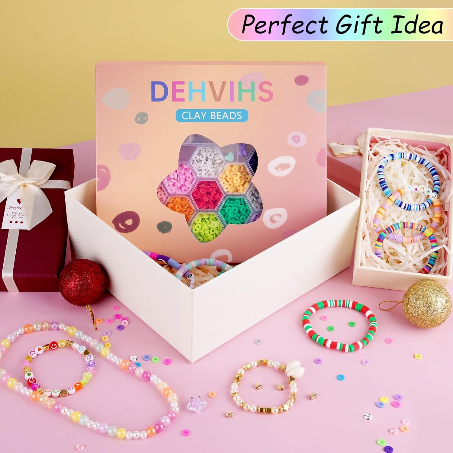 Clay Beads Kit, 6000PCS Friendship Bracelet Making Kit, 21 Colors with 26 Types of Charms Preppy Polymer Heishi Beads with Letter Beads Jewelry Making Kit