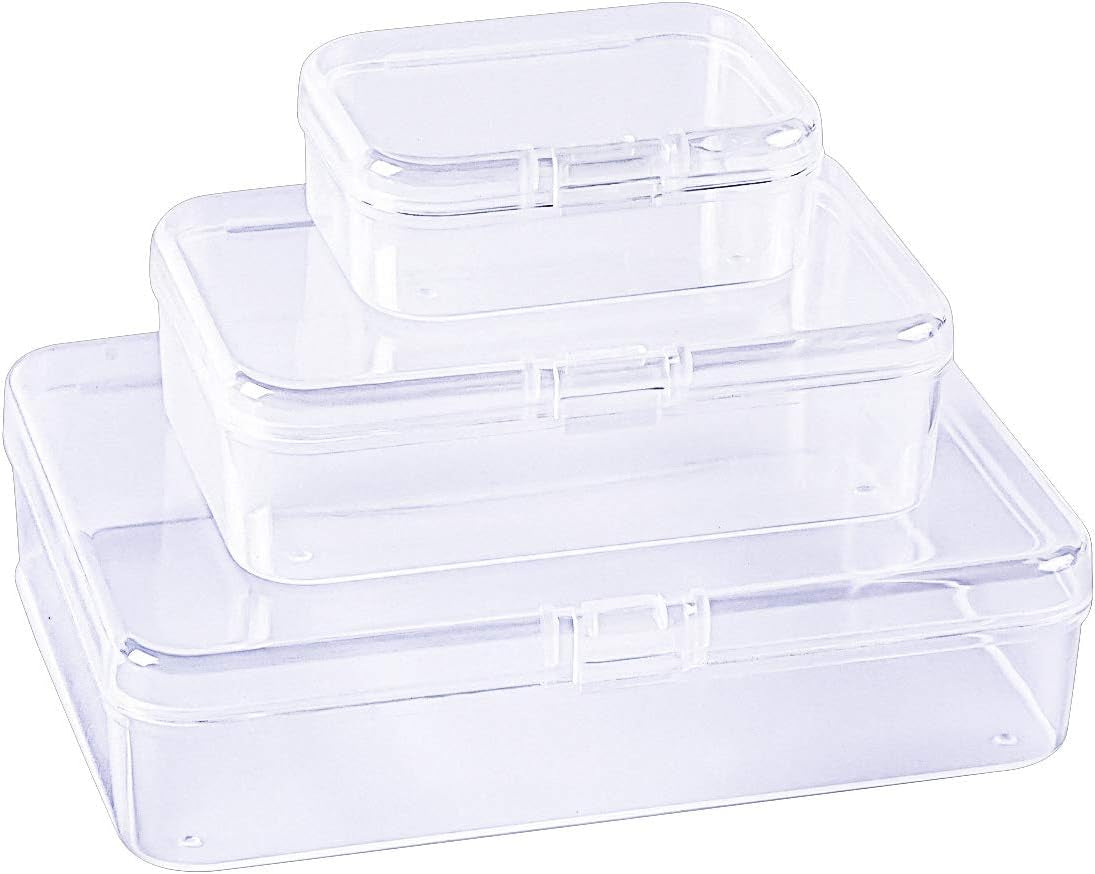 28 Pieces Mixed Sizes Rectangular Empty Mini Plastic Storage Containers with Lids for Small Items and Other Craft Projects (Clear)