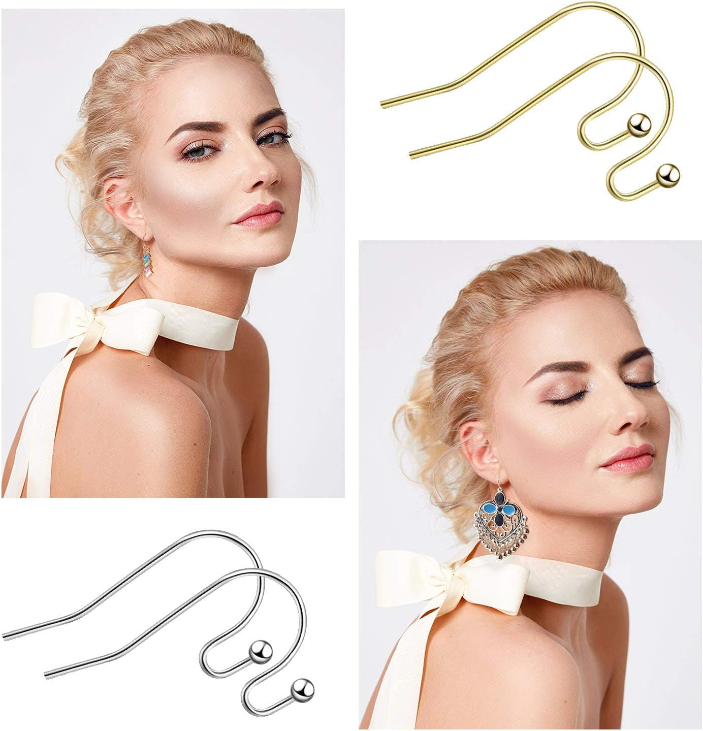 220 Pieces French Earring Hooks Ear Wire Ball Dots in Silver with 220 Pieces Clear Earring Backs Kit for Jewelry Making Bag Gift (Gold,Silver,Rose Gold,Bronze)