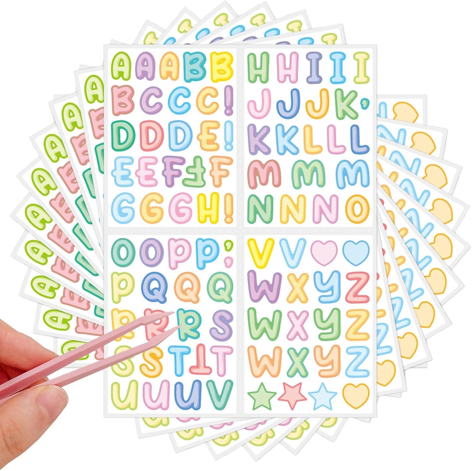 10 Sheets Colorful Letter Stickers for Kids 890 Alphabet Stickers Waterproof Water Bottle Vinyl Letter Sticker Scrapbook ABC Stickers for DIY Crafts, Card Wrapping, Handmade Labels, Name Stickers