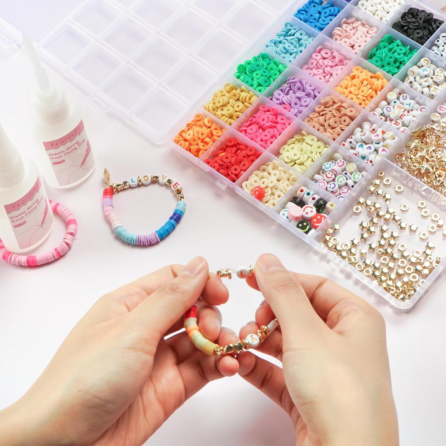 Bracelet String Professional Elastic String Kont Fixing Drip 60G, Clear Bracelet Glue, Keep Stretchy Bracelet String Stay Perfectly Tied for Clay Beads, Jewelry Making Supplies（2Pcs 30G/1Pcs）
