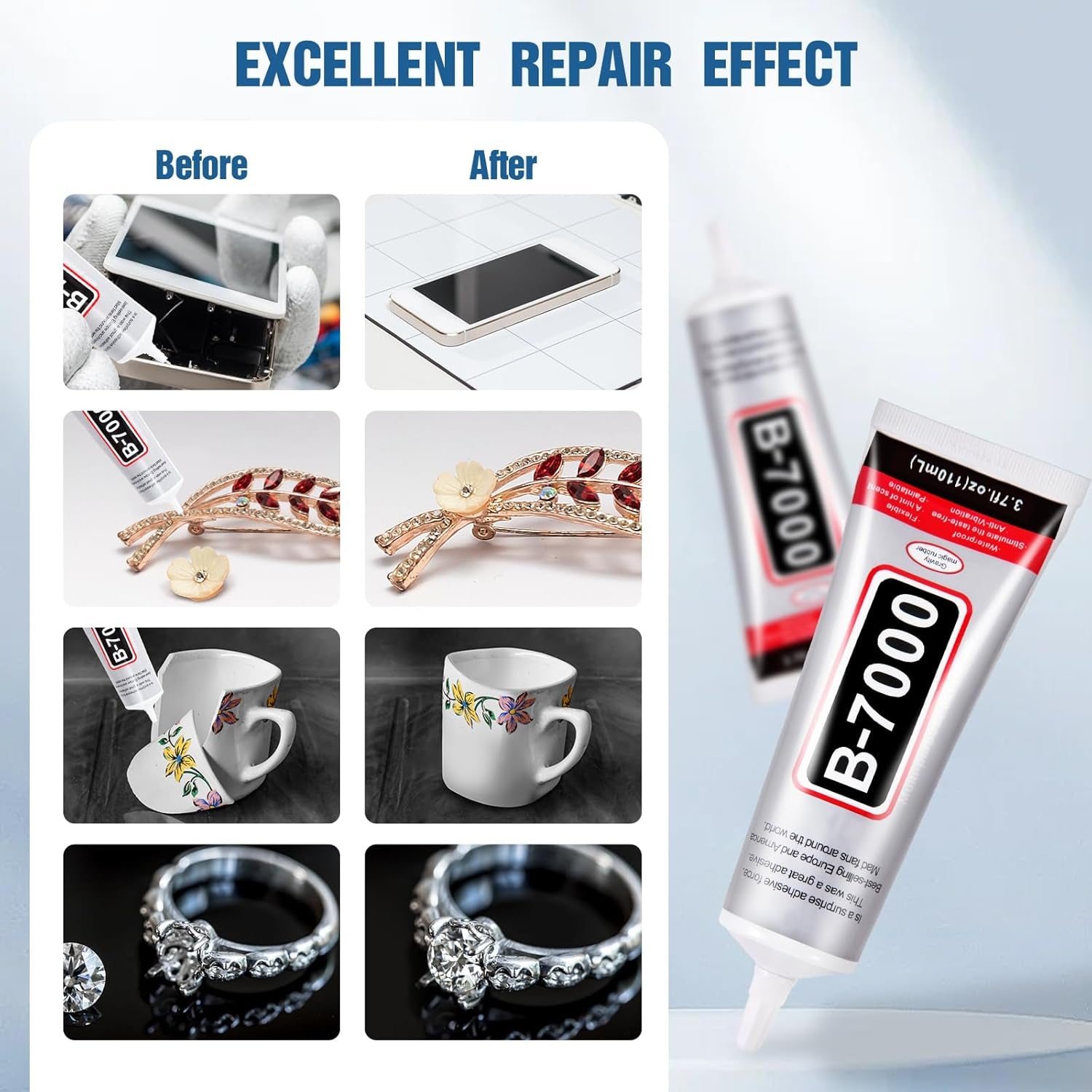 110 Ml B7000 Adhesive Rhinestones Glue for Crafts, B7000 Glue Clear Glue with Glue Spreaders and Dotting Pen Tool, Multipurpose Jewlery Glue for Fabric DIY Craft Makeup Shoes Jewelry Making Nail Art