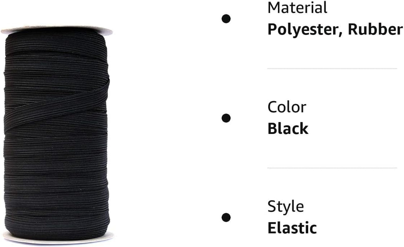 50 Yards Length 1/2" Width Flat Elastic Band for Sewing Stretch Elastic Cord for DIY Projects, Arts &amp; Crafts (Black)