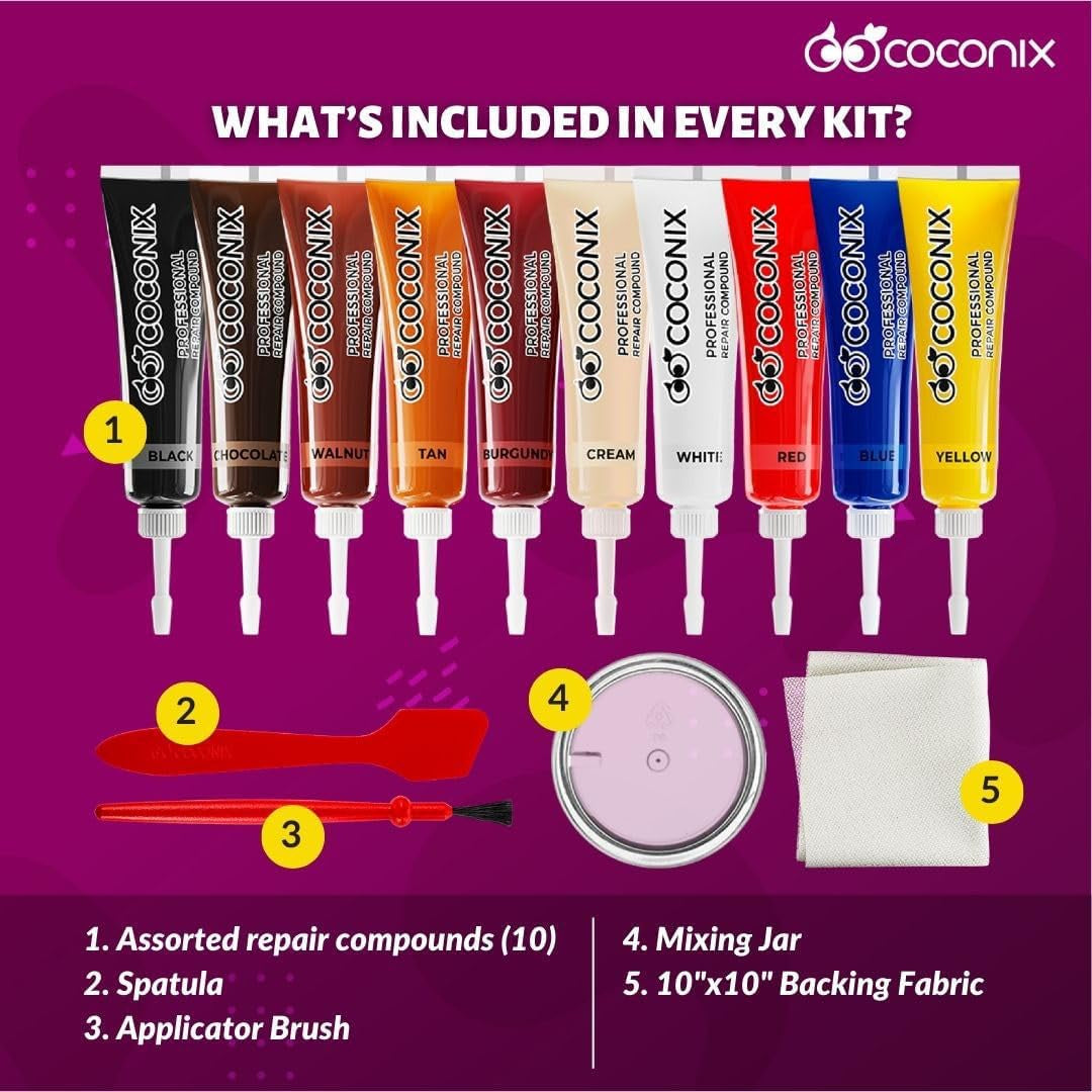 Vinyl and Leather Repair Kit - Restorer of Your Furniture, Jacket, Sofa, Boat or Car Seat, Super Easy Instructions to Match Any Color, Restore Any Material, Bonded, Italian, Pleather, Genuine
