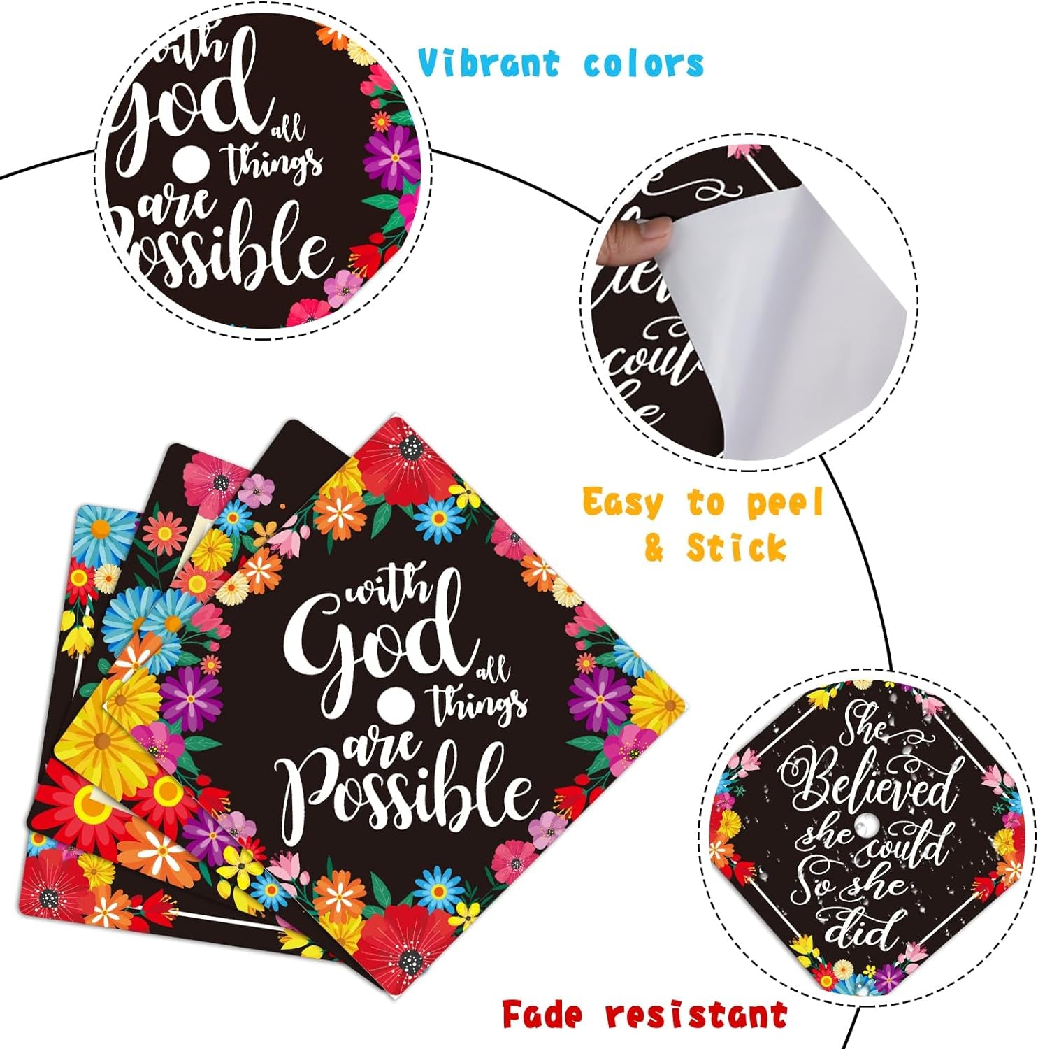 12 Pcs Graduation Caps Topper Stickers Cap Topper Decorations for Graduation Grad Hat Decorations Graduation Cap Decorations Caps Topper Graduation Gift for Women Grad Party Favors
