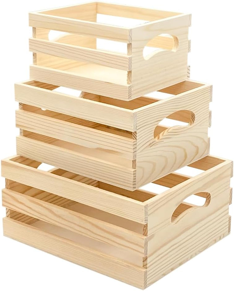 Set of 3 Wooden Pallet Crates Nesting Unfinished Wood Trays Storage for DIY Crafts (Large Size 9.4 X 7.8 X 4.3 In)