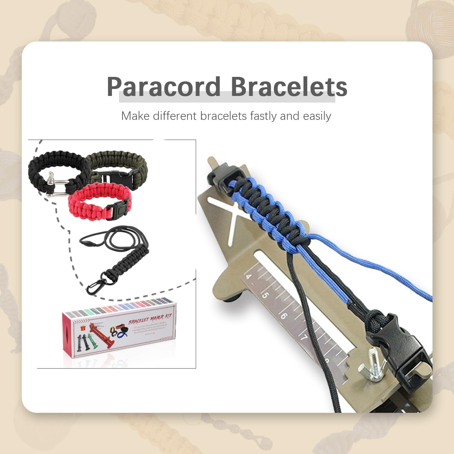 Paracord Bracelet Jig Kit with Knotters Tool Marlin Spike Paracord FID Set Lacing Needles/Fids for Paracord Work Paracord Tool Kit Adjustable Length 4" to 13" Paracord Jig Bracelet Maker