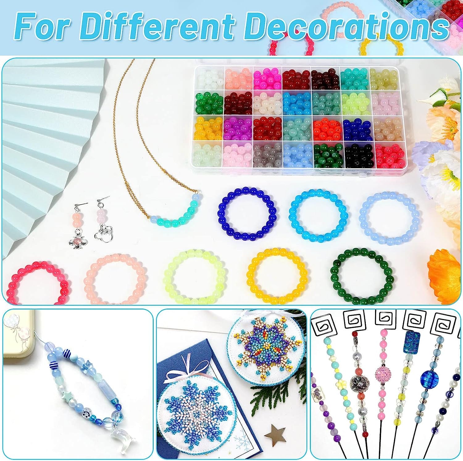 700 Pieces Glass Beads for Jewelry Making, 28 Colors 8Mm Crystal Bracelet and DIY Craft Beads Kit