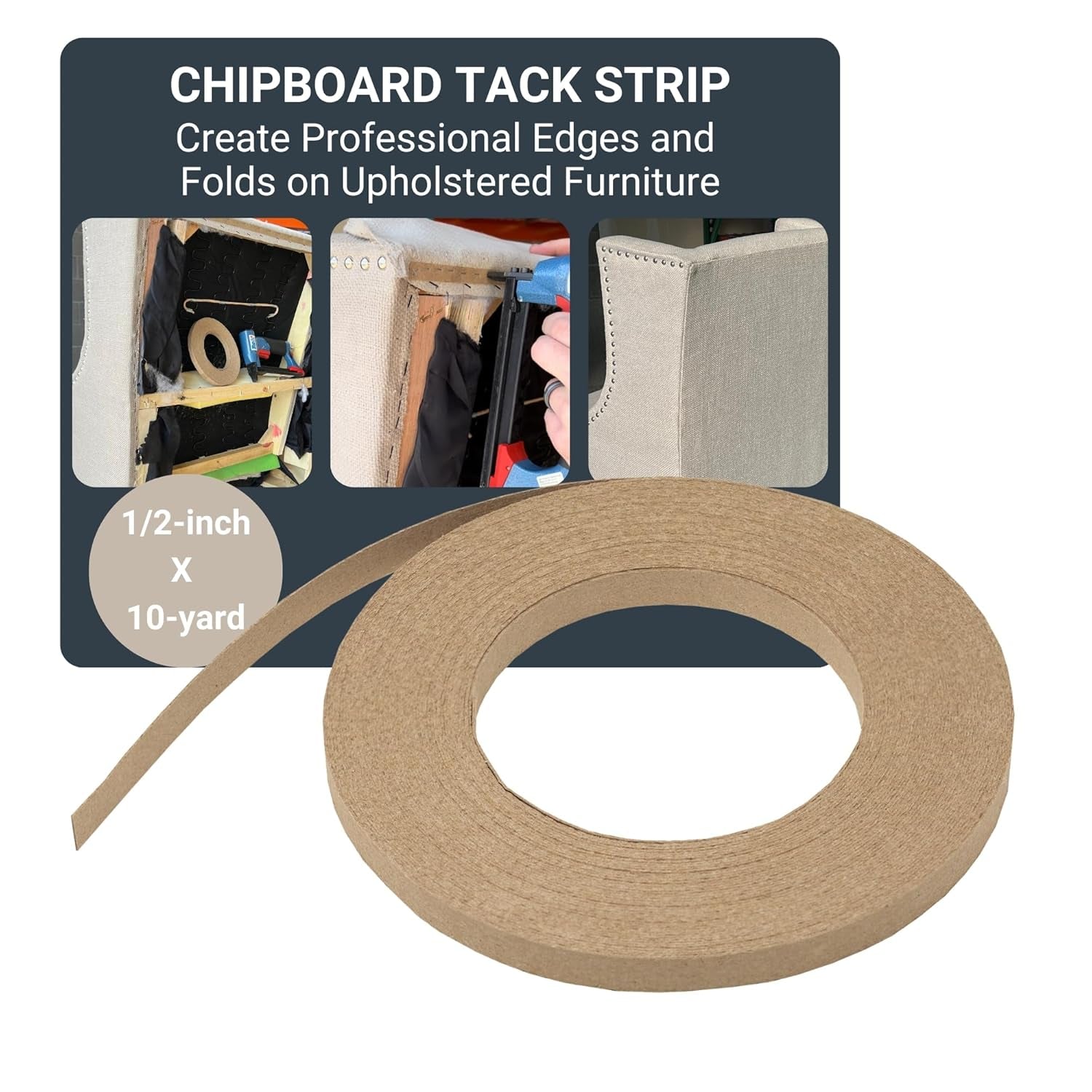 Upholstery Tack Strip, 1/2 Inch X 10 Yard Roll, Great for Making Professional Edges on Furniture, Couch, Chair, and Sofa, Includes Instructions