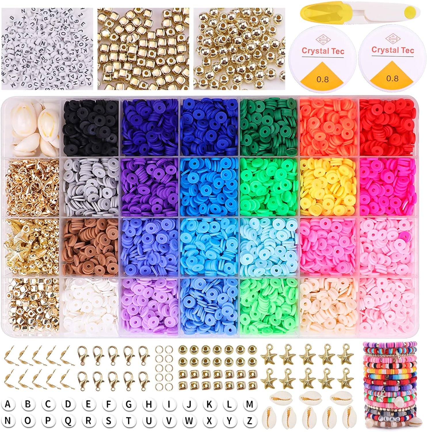Clay Bead Bracelet Kit -16300Pcs Clay Beads Kit, 56 Colors Clay Beads Bracelet Making Kit, Polymer Clay Bead Bracelet Kit, Crafts Kit for Teen Girls, Mother'S Day Brithday Gifts