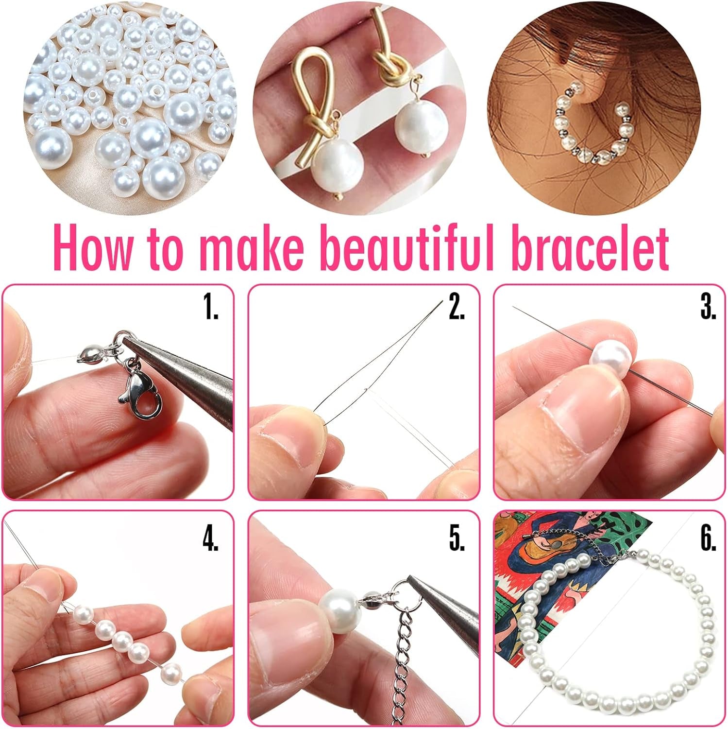 1400Pcs White Pearl Beads for Jewelry Making 3Mm to 14Mm Plastic Pearl Beads Loose round Faux Pearl Beads with Holes for DIY Crafts Earring Necklace Vase Filler and Home Decoration