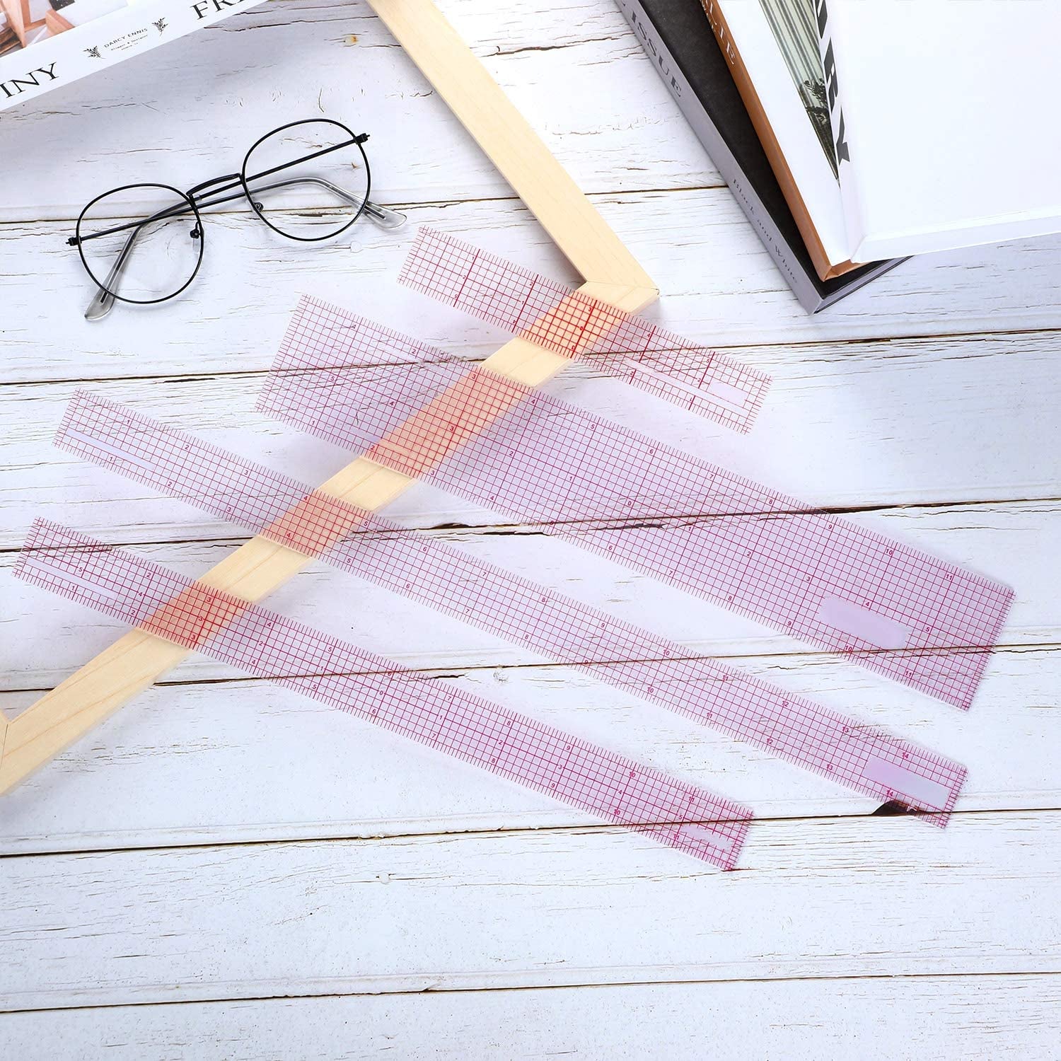4 Pieces Clear Plastic Ruler Grid Ruler Transparent Ruler Plastic Straight Measuring Tool Ruler Set for Clothes Design Sewing, 6 Inches, 12 Inch, 15 Inch