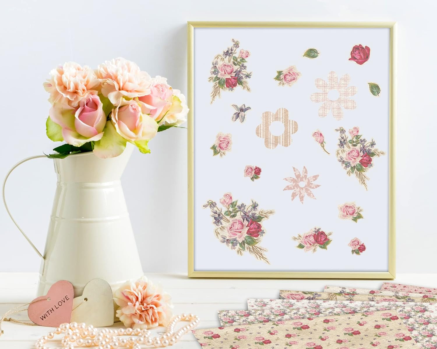 12 Designs Spring Pattern Paper 24 Sheet Rose Floral Scrapbook Paper Pink Double-Sided Collection Decorative Craft Paper Folded Flat for Card Making Scrapbook Photo Album Decor, 30 X 30Cm