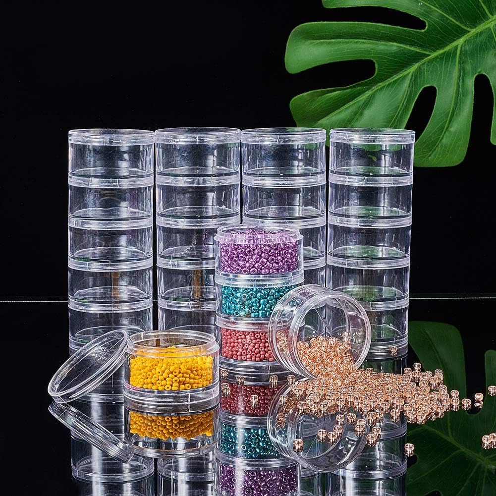 15G/15ML Stackable round Plastic Containers 5 Column(5 Layer/Column) Bead Storage Jars for Seed Beads, Nail Art Glitters, Diamond Drills