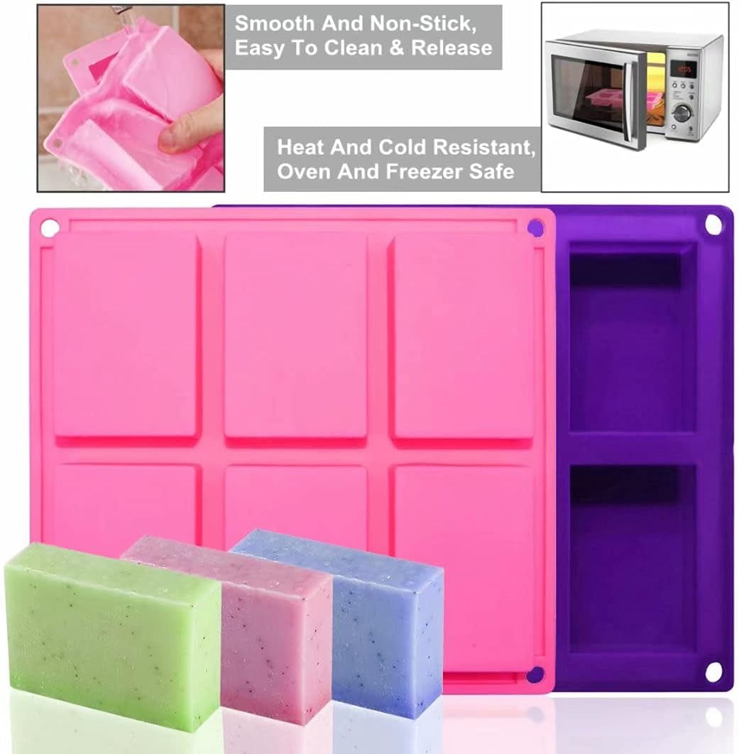 4 Pack Silicone Soap Molds,Rectangle Soap Mold,6 Cavities Silicone Molds for Craft Soap Making,Cake Chocolate Mold,With 100Pcs 3.5X5 Inches Bags