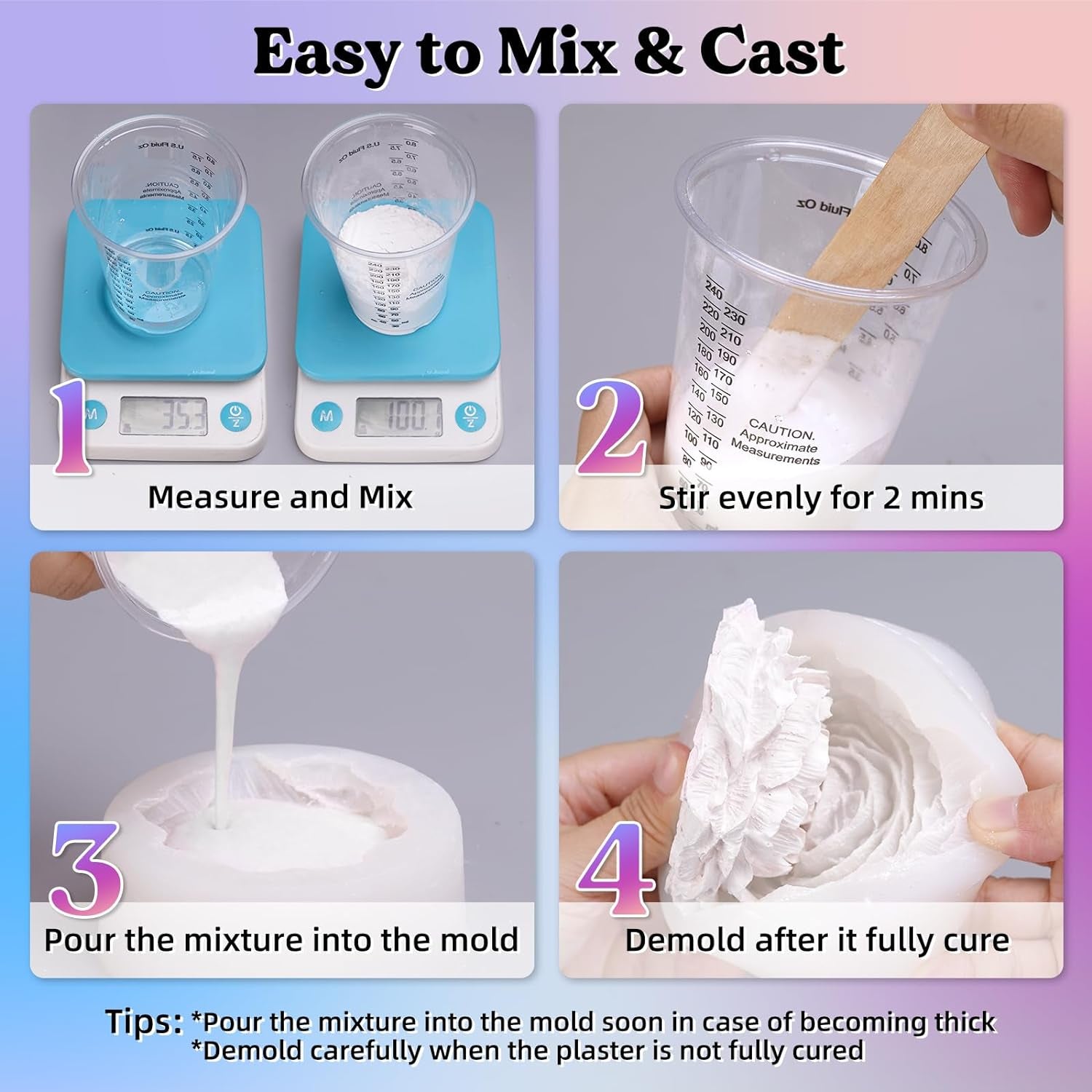 Resin Casting Powders 3000G, Fast Cured Casting Resin Kit for Beginners,20~30 Minutes De-Mold, Water Activated Plaster Powder Casting Kit for Resin Molds, Easy Mixing & Self Leveling