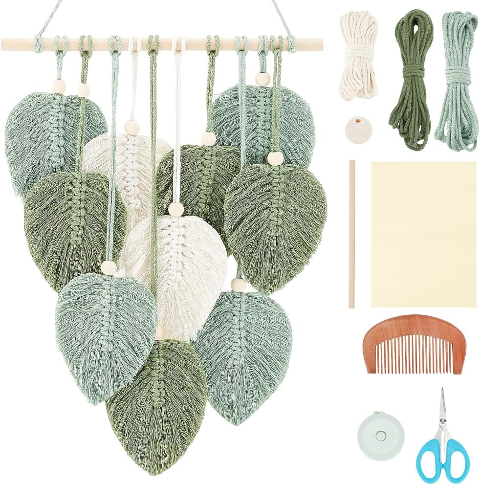 DIY Macrame Leaf Wall Hanging Beginners Macrame Kit Leaf Woven Tapestry Feather Wall Hanging DIY Macrame Kit for Adults Birthday Gift