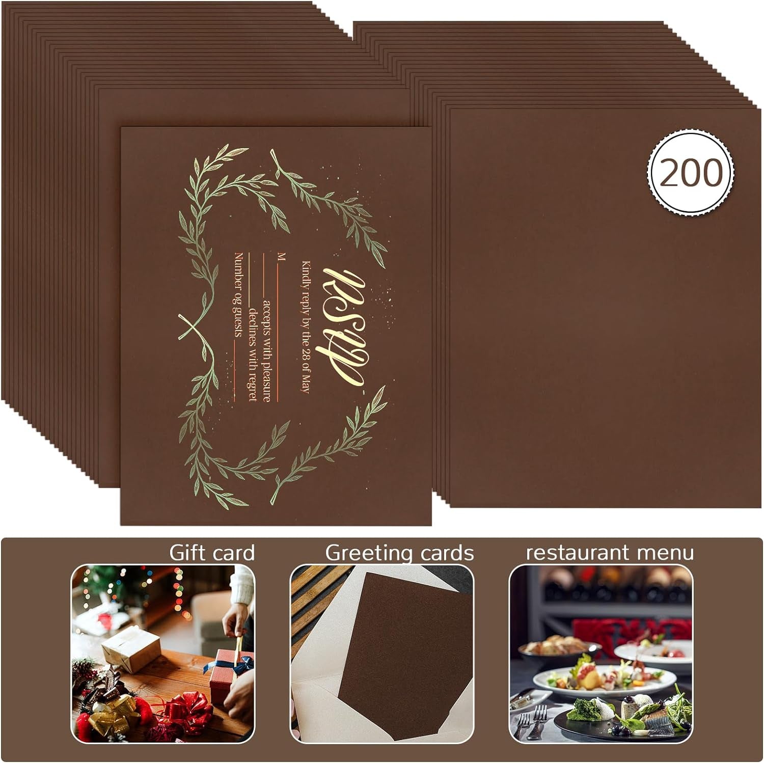 200 PCS Dark Brown Cardstocks 8.5 X 11 Inch, Letter Size Thick Kraft Card Stock Paper Cover for Cards Making Invitations and DIY Craft Projects,