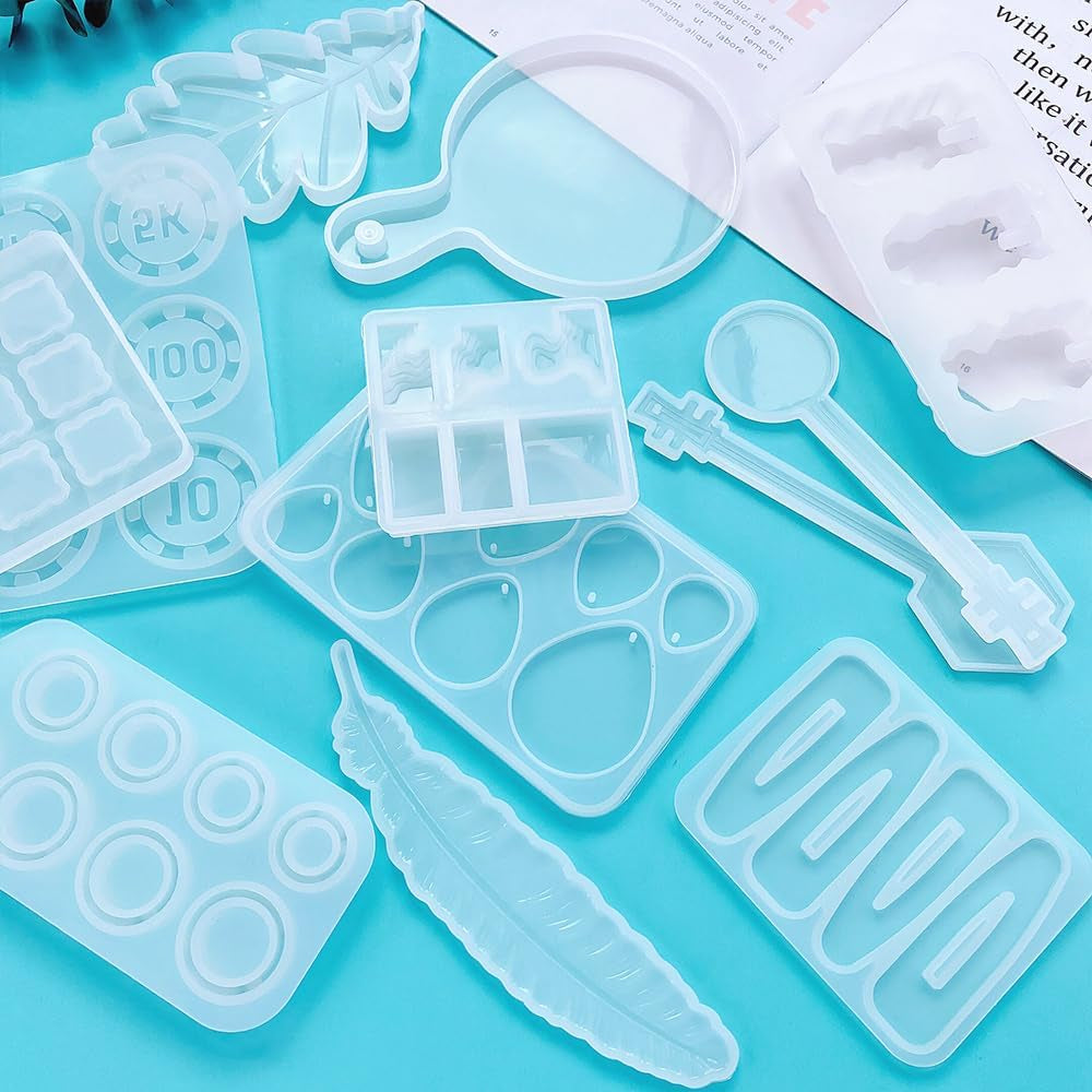 500G Random Resin Molds,Mystery Box Silicone Molds for Epoxy Resin,Blessing Bags Blind Box Moldes De Silicona Para Resina,Contains Pendants,Coasters,Trays,Letters and Other Random Moulds