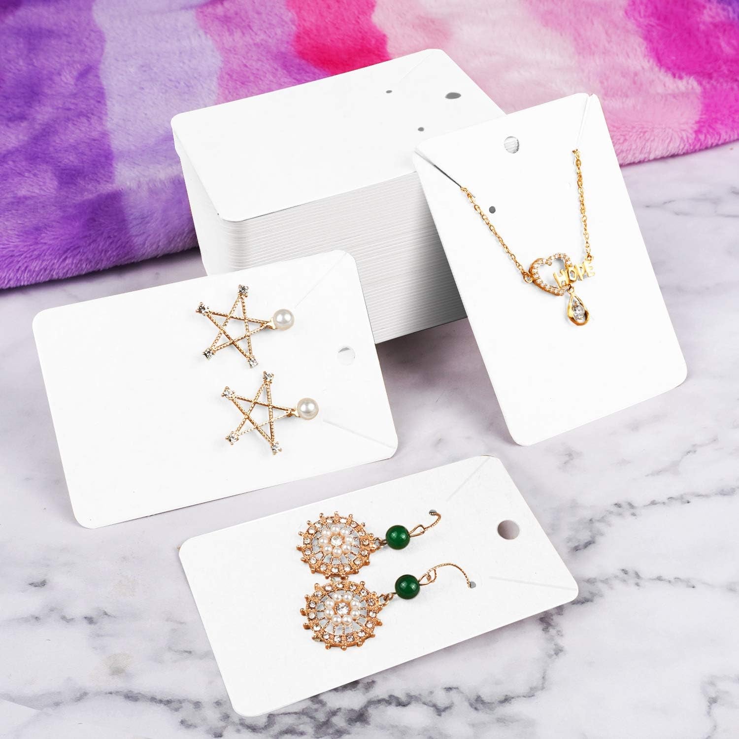 Earring Cards Necklace Display Cards with Bags,150 Pcs Earring Display Cards, 150 Pcs Self-Seal Bags, Kraft Paper Tags for DIY Ear Studs(White)