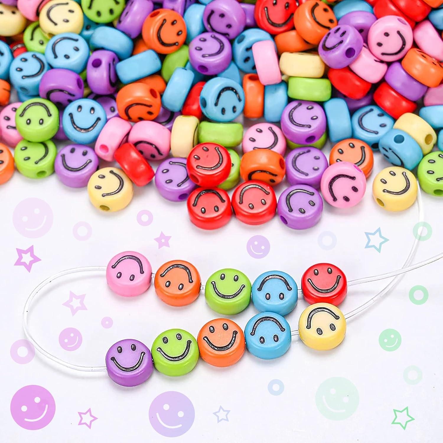 650 Pcs of Smiley Face Beads, 7X4 Mm, Big Pack | Mixed Colorful Beads, Happy Face Beads for DIY Jewelry Bracelet Earring Necklace Craft Making Supplies