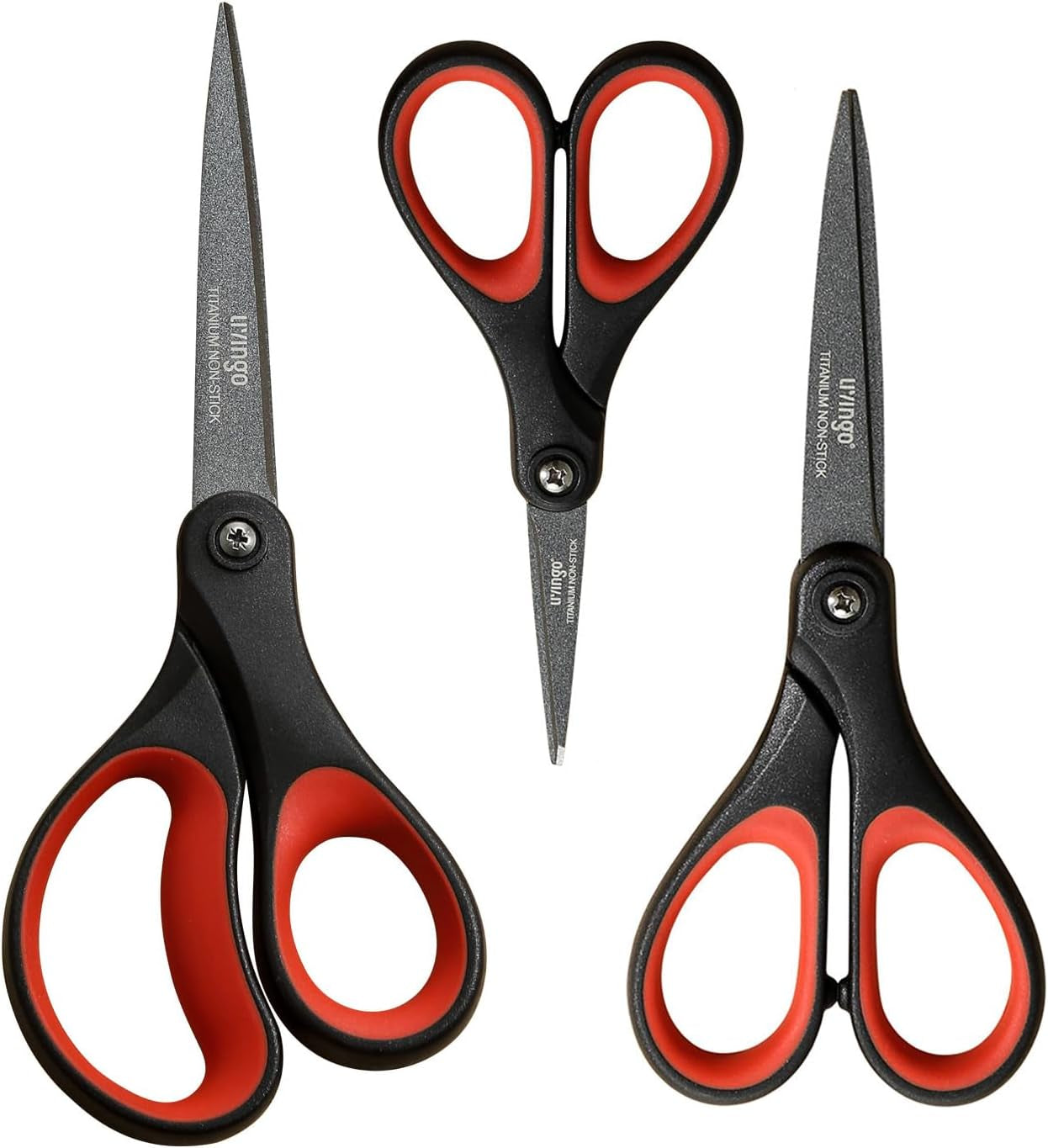3 Pack Titanium Scissors All Purpose - Non Stick Stainless Steel Sharp Scissors Set Heavy Duty for Office School Sewing Crafting Cutting Fabric Paper, Comfortable Grip, 5”, 7” & 8”