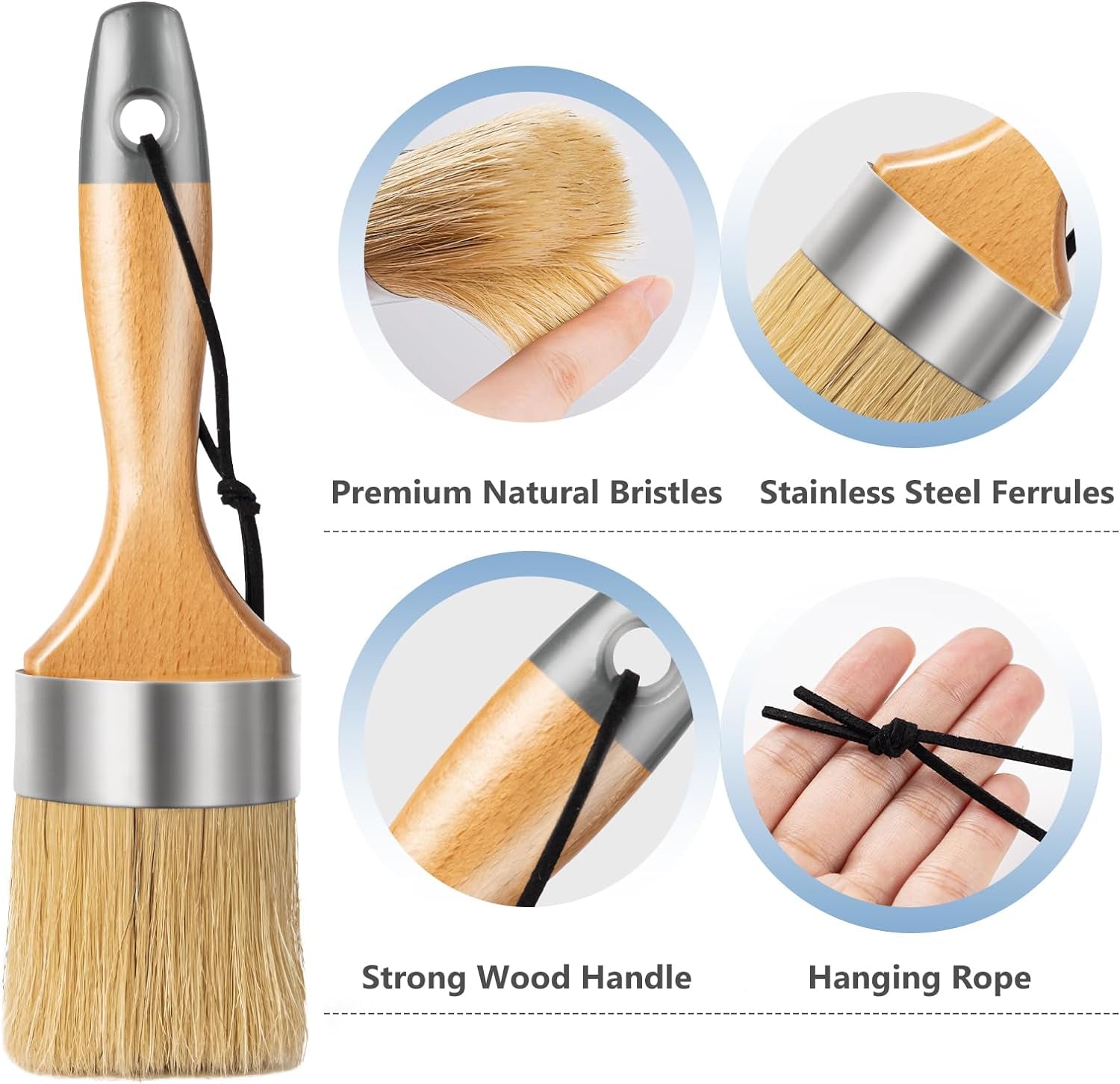 Chalk Paint Brush, Wax Paint Brush Set 3 Pack, round Paint Brushes Use with All Paints, Natural Bristle Brushes for Painting or Waxing, Home Decor, DIY Art Crafts