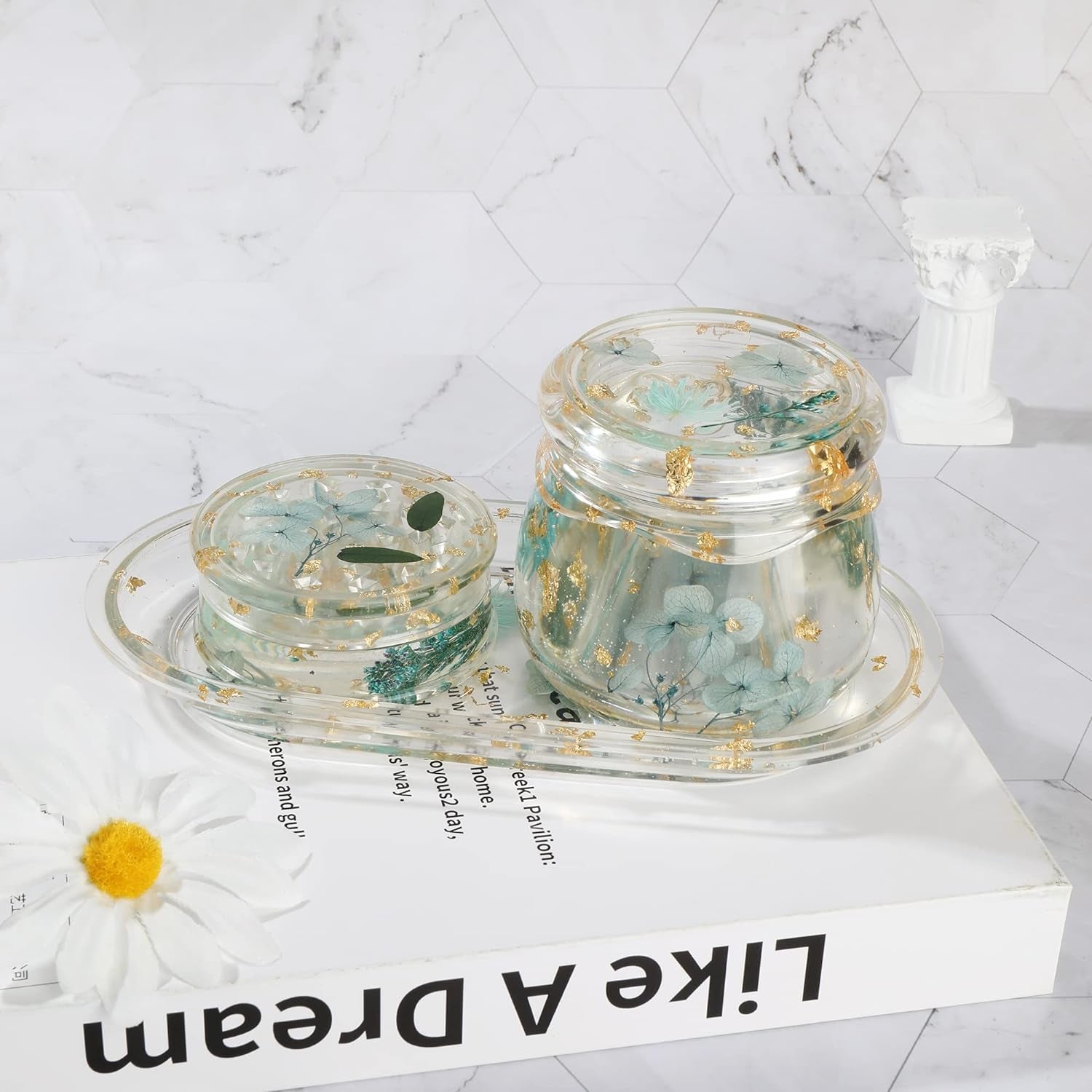 3-Piece Silicone Molds for Epoxy Resin - Rolling Tray Mold for Resin, Resin Pudding Jar Mold with Lid, Grinder Molds for Resin Casting, DIY Epoxy Resin Molds Kit for Storage and Decoration