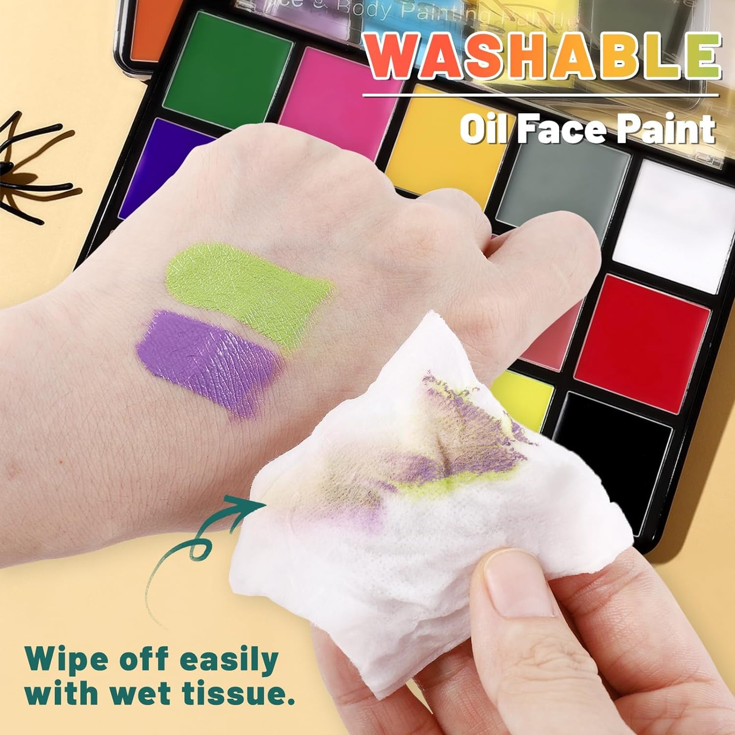 Face Body Paint, 15 Color Professional Face Painting Palette for Art Theater Halloween Party Cosplay Clown Sfx Makeup for Women Adults, Non-Toxic Washable