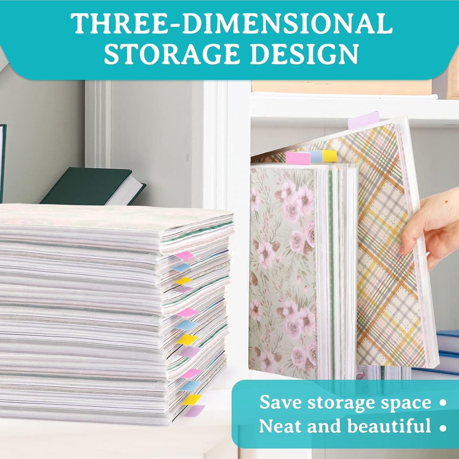 20 Pieces Scrapbook Paper Storage Clear 12 X 12 Paper Storage Organizer with Tabs and Gusset Bottom for Holding Scrapbook Paper, Vinyl Paper, Paper, Cardstock