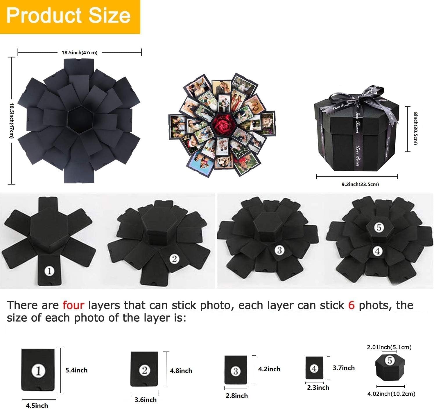 Explosion Box 6 Faces Creative Gift Box,Love Memory DIY Handmade Photo Album Scrapbook, Surprise Birthday Gift, Wedding or Valentine'S Day