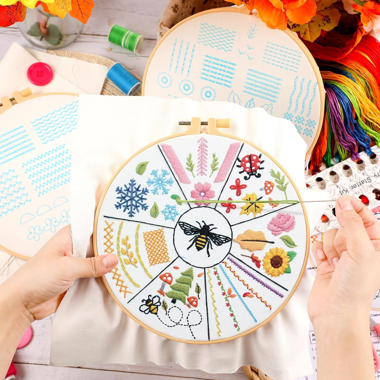 5 Set Embroidery Stitches Practice Kit, Embroidery Kit for Beginners with Embroidery Patterns, Beginner Embroidery Kit, Embroidery Kits for Adults, Hand Embroidery Kit for Kids