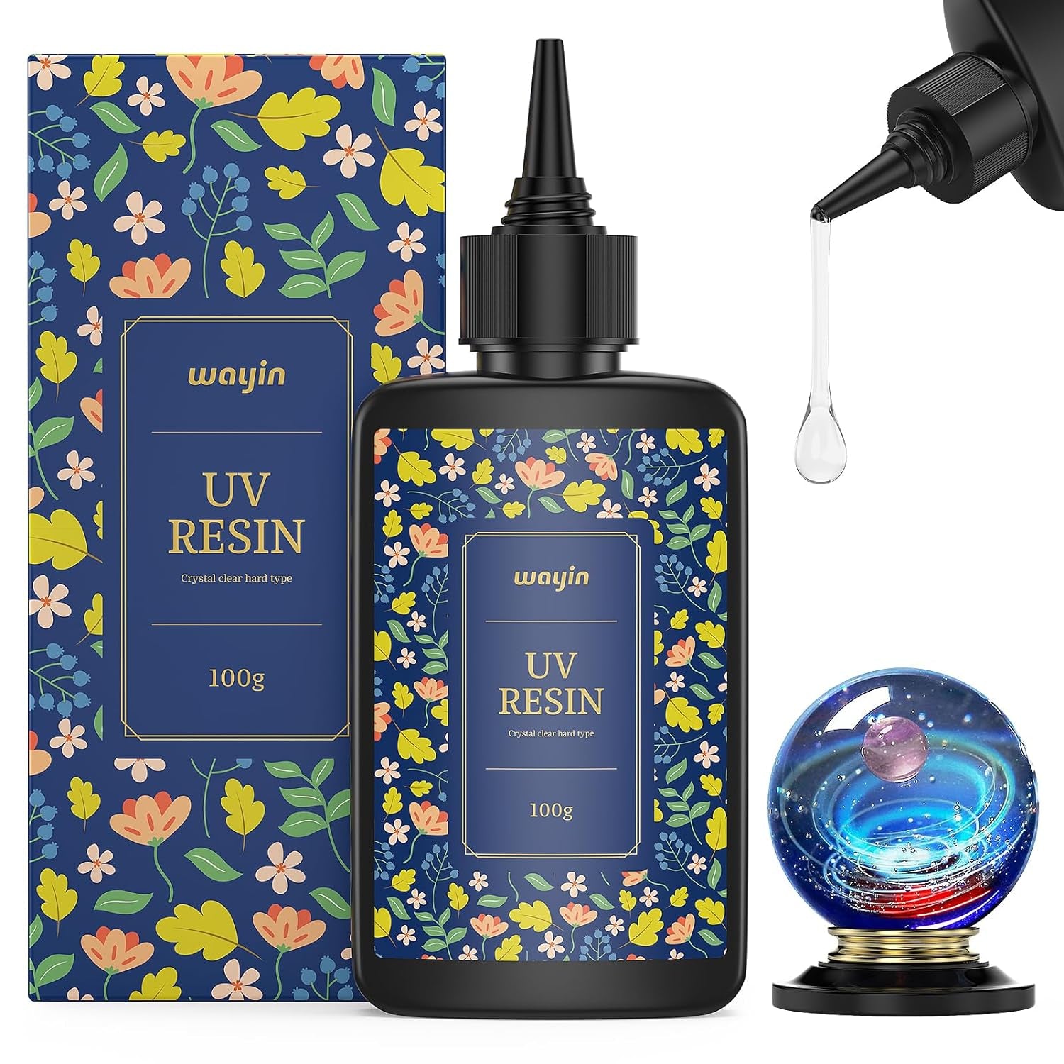 100G UV Resin-Crystal Clear Ultraviolet Curing UV Resin for DIY Jewelry Making, Craft Decoration, Hard Transparent Glue Solar Cure Sunlight Activated Resin for Casting & Coating