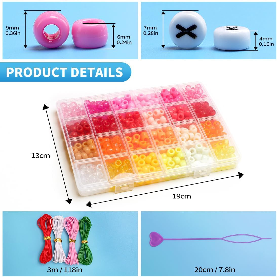 Pony Beads, 48 Colors Bracelet Making Kit, 6X9Mm Beads for Bracelets with Elastic Strings, Beads for Jewelry Making, Multi-Colored Bracelet Beads for Hair Braids, Crafts